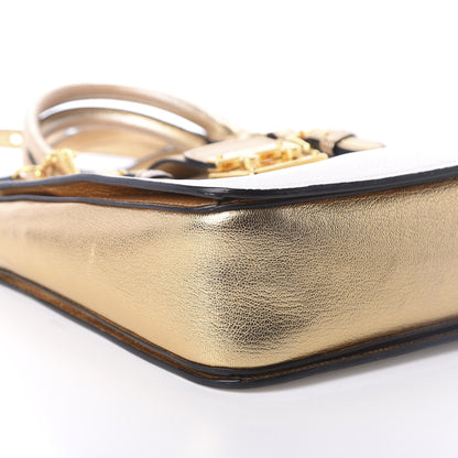 Miu Miu Metallic Goatskin Madras Bi-Color Shopping Tote White Pyrite 8 of 9