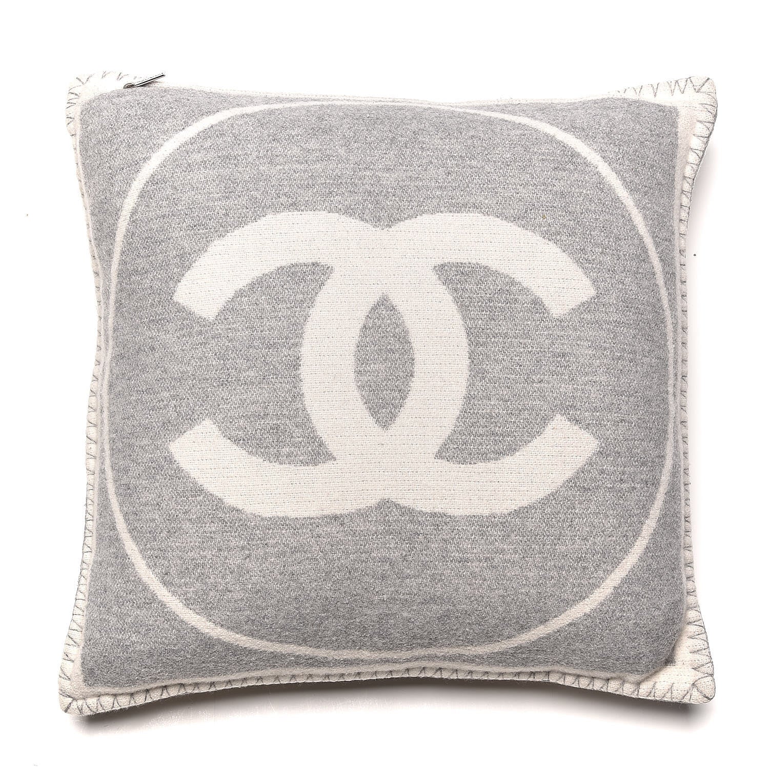 Chanel Merino Wool Cashmere CC Pillow Grey Off White 3 of 5