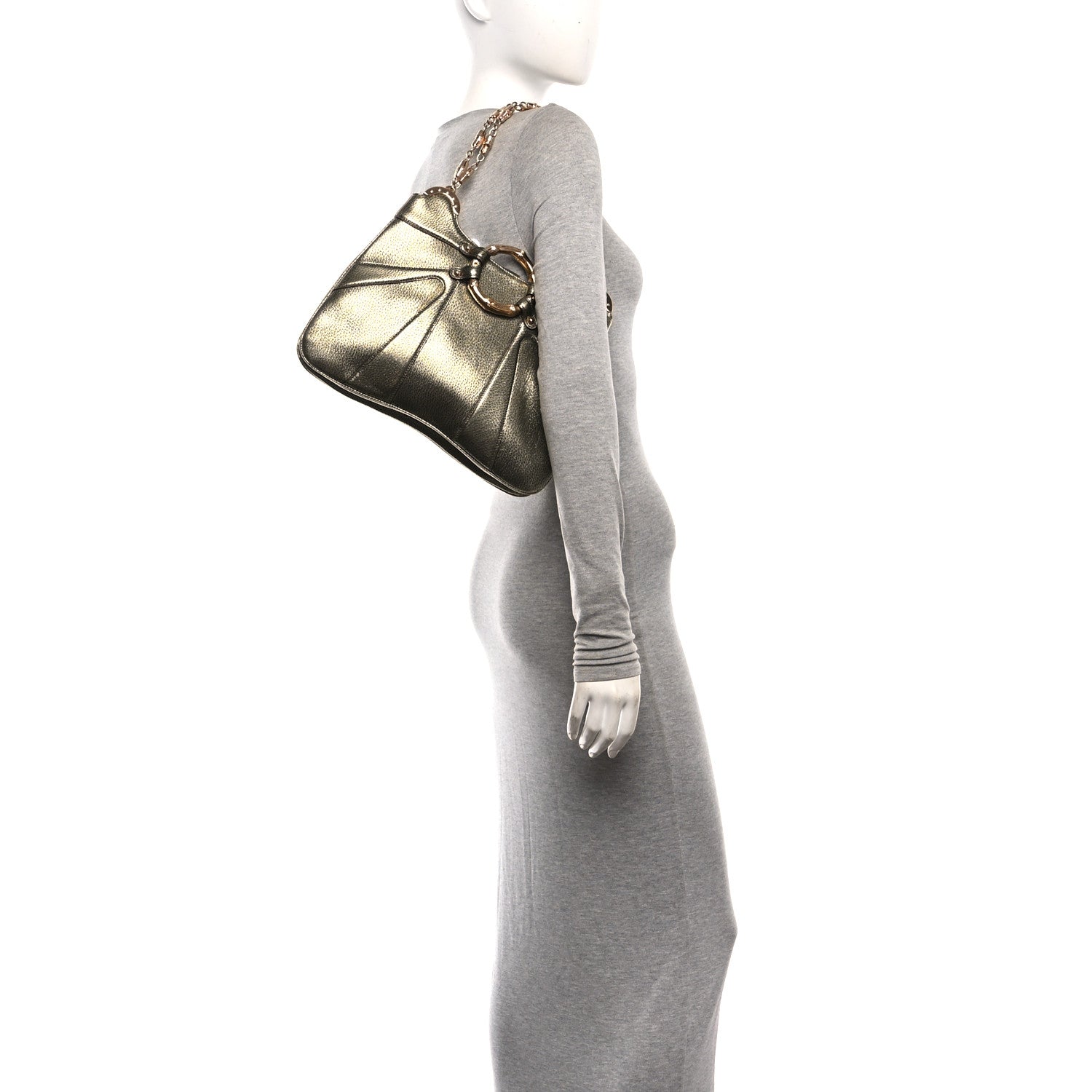 Gucci Metallic Calfskin Bamboo Chain Tom Ford Shoulder Bag Gold 2 of 10