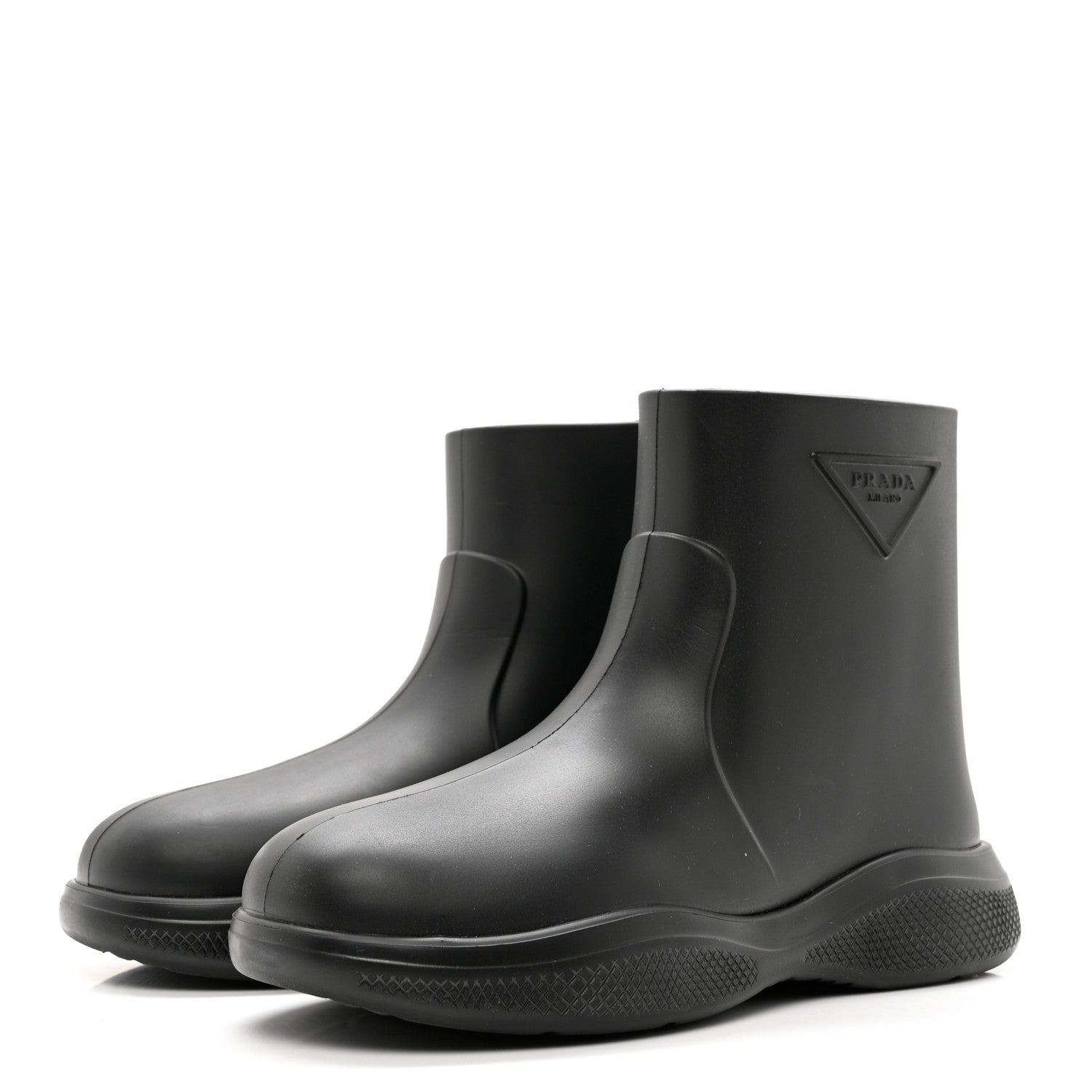 Prada Soft Mellow Rubber Triangle Logo Embossed Womens 25mm Booties 37 Black 3 of 9