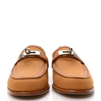 Hermes Calfskin Canvas Womens Destin Loafer 36 Naturel Beige Dore 2 of 8