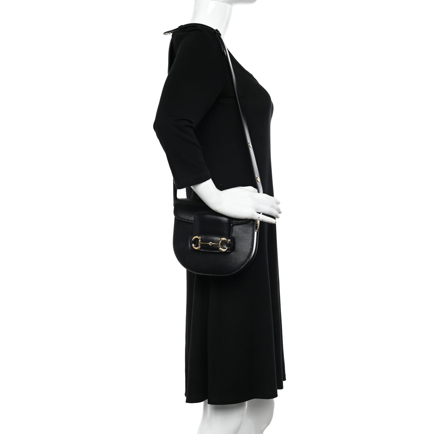 Gucci Azalea Calfskin Mini Horsebit 1955 Rounded Shoulder Bag Black 2 of 10