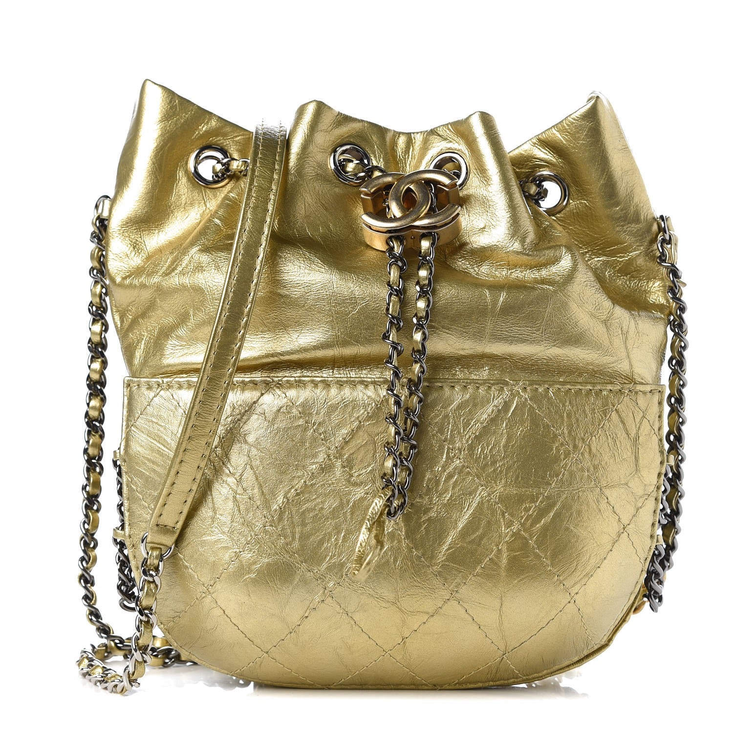 Chanel Metallic Aged Calfskin Quilted Small Gabrielle Bucket Gold 1 of 8