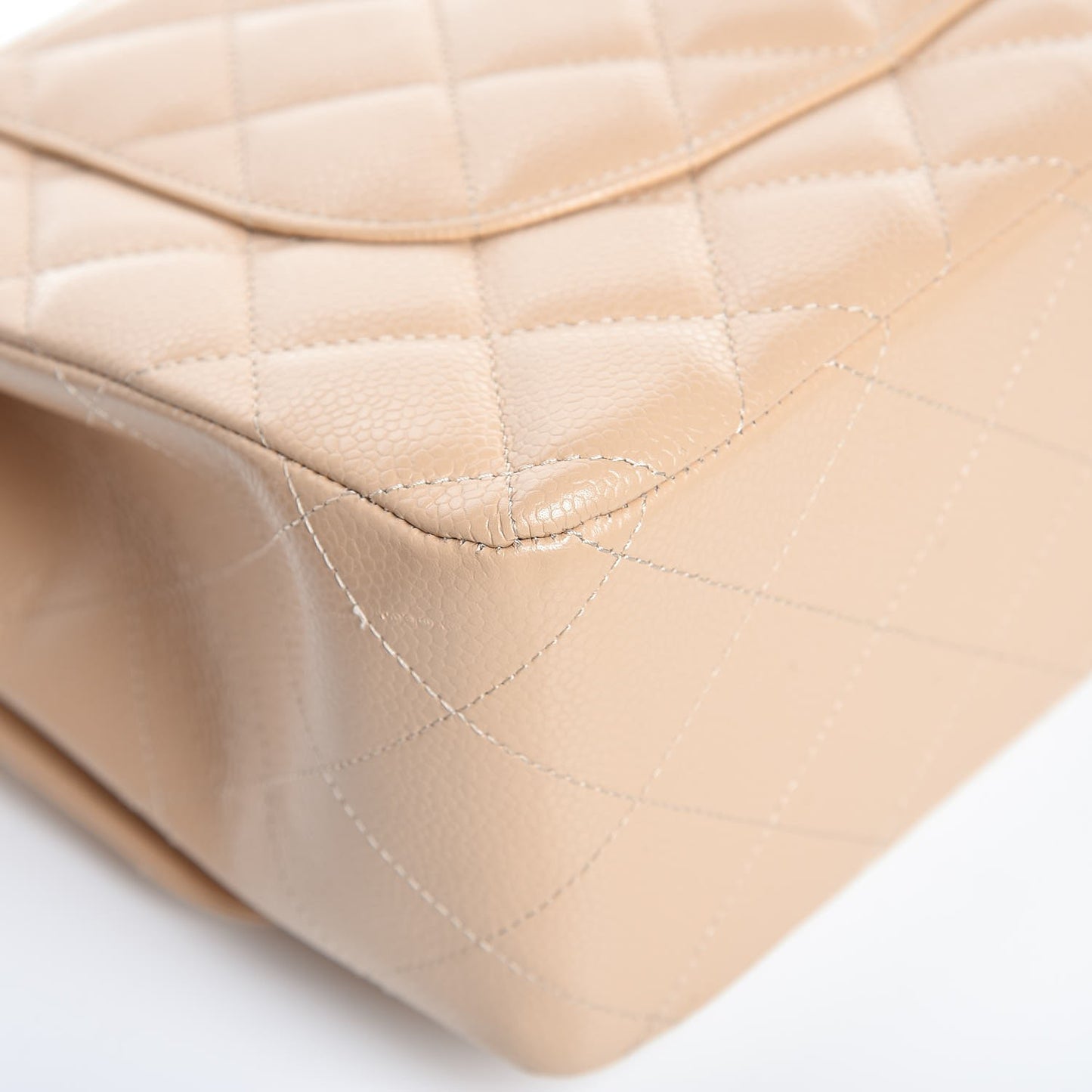 Caviar Quilted Jumbo Double Flap Light Beige