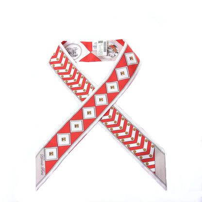 Hermes Silk Colliers Et Chiens Twilly Rouge White Mastic 1 of 4