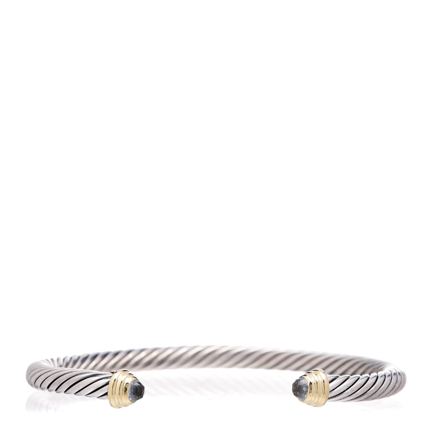 David Yurman Sterling Silver 14K Yellow Gold Aquamarine 4mm Kids Cable Bracelet 1 of 5