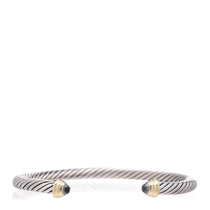 David Yurman Sterling Silver 14K Yellow Gold Aquamarine 4mm Kids Cable Bracelet 1 of 5