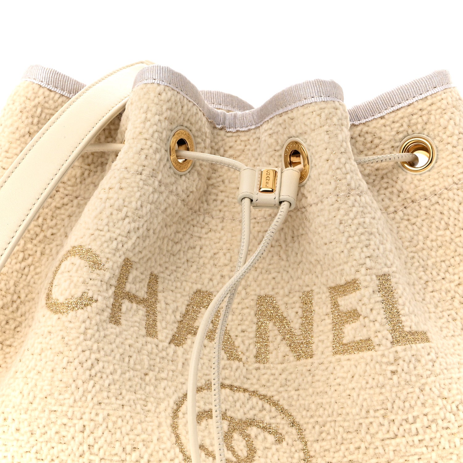 Chanel Lurex Boucle Deauville Drawstring Bucket Bag Ivory 8 of 11