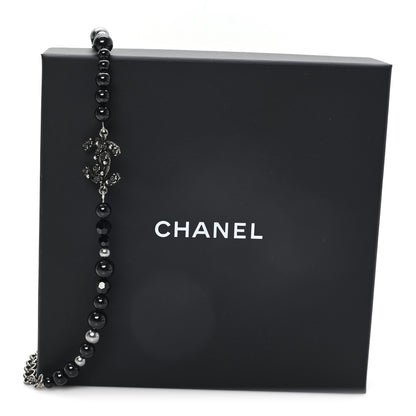 Chanel Pearl Beaded Crystal CC Camellia Short Necklace  Ruthenium Black Pearly Grey 5 of 6
