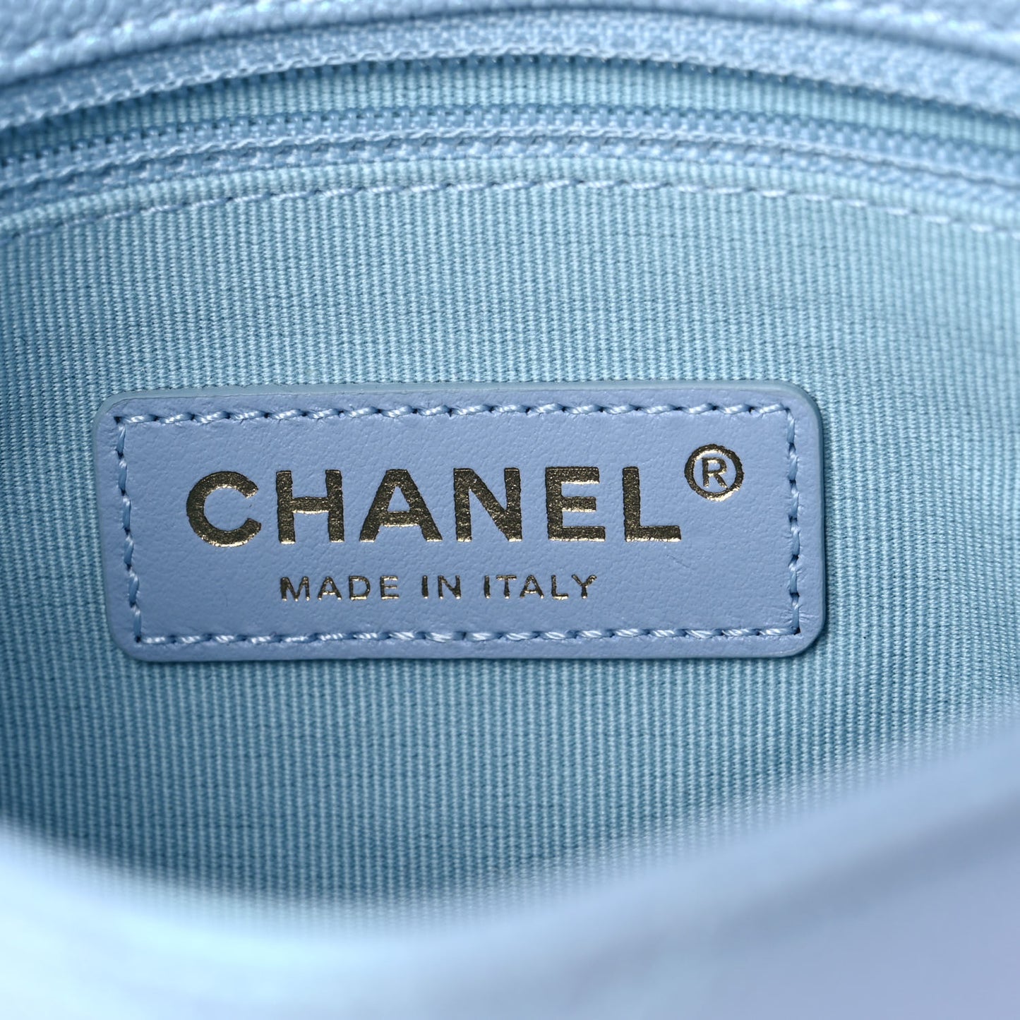 Iridescent Caviar Quilted Mini My Perfect Flap Light Blue