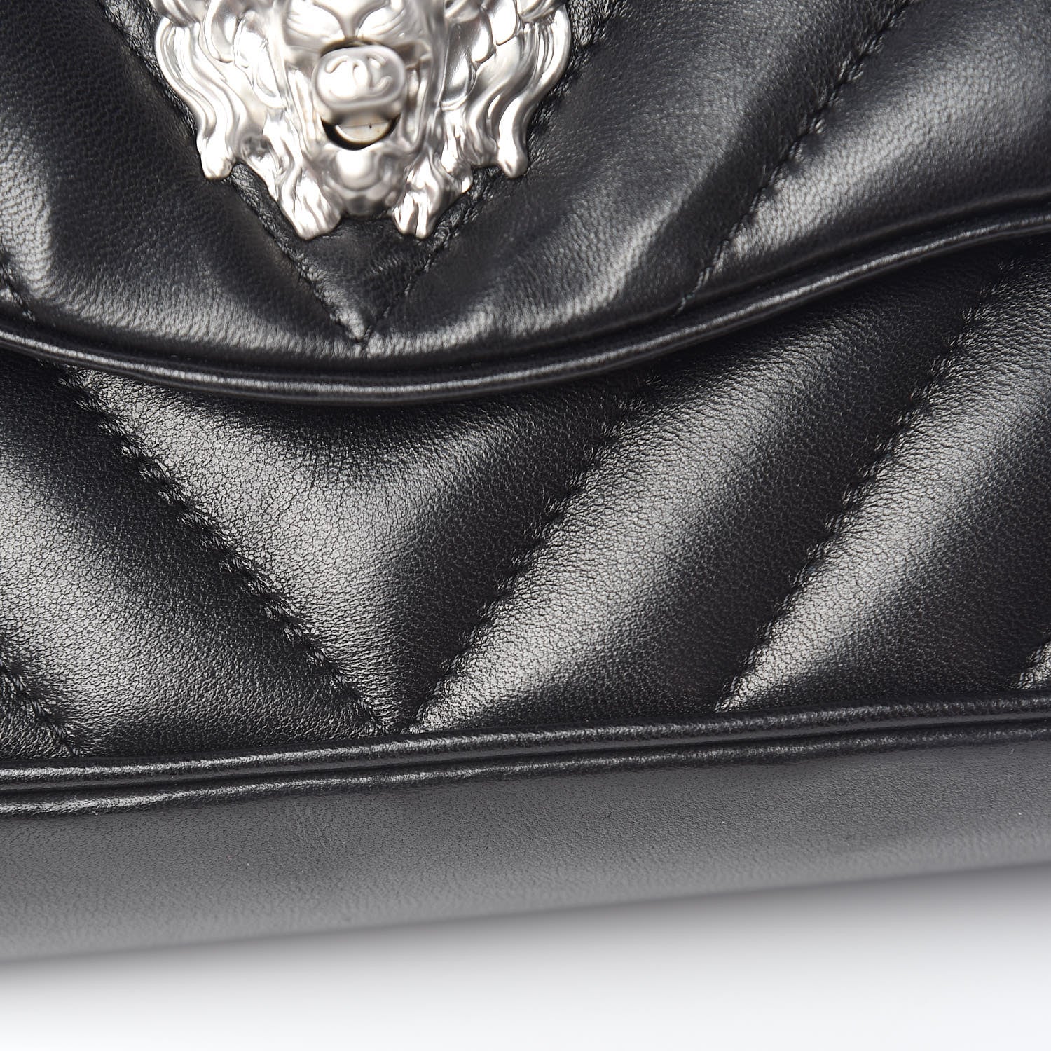 Chanel Lambskin Chevron Jumbo Leo Lion Flap Black 15 of 19