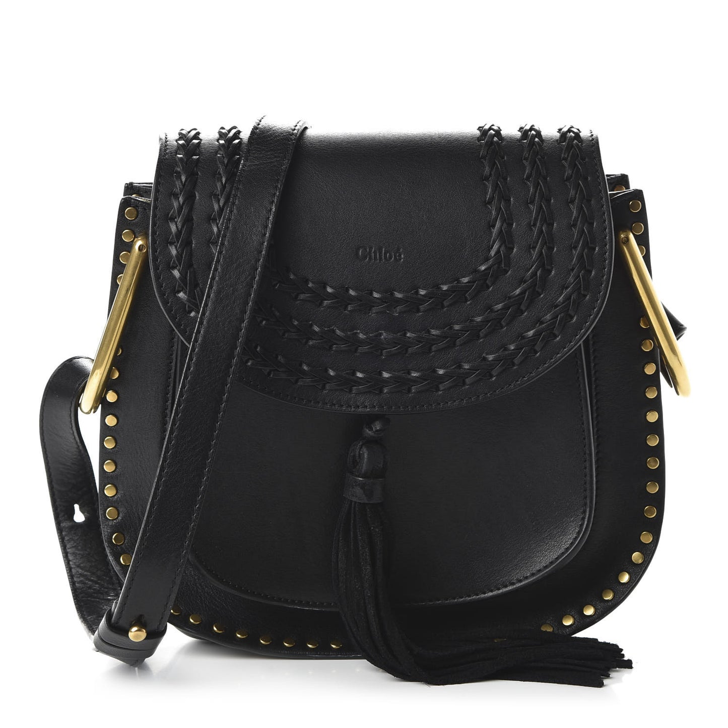 Calfskin Braided Small Hudson Shoulder Bag Black
