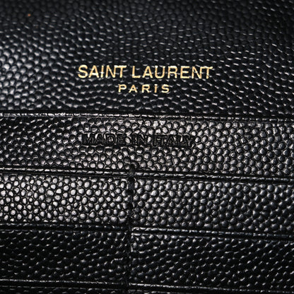 Saint Laurent Grain De Poudre Matelasse Chevron Monogram Chain Wallet Black 6 of 11