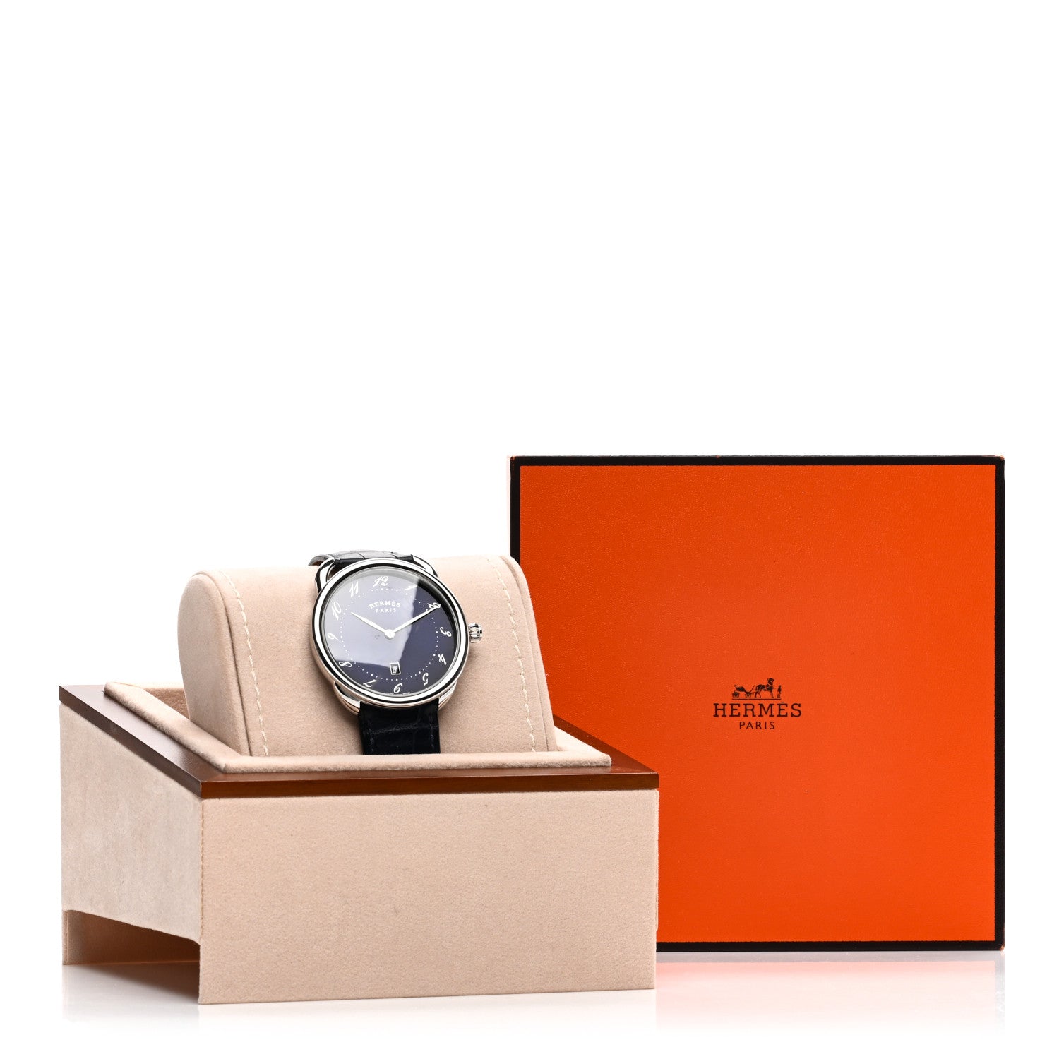 Hermes Stainless Steel Alligator 40mm Arceau Quartz Watch Bleu Abysse 5 of 5