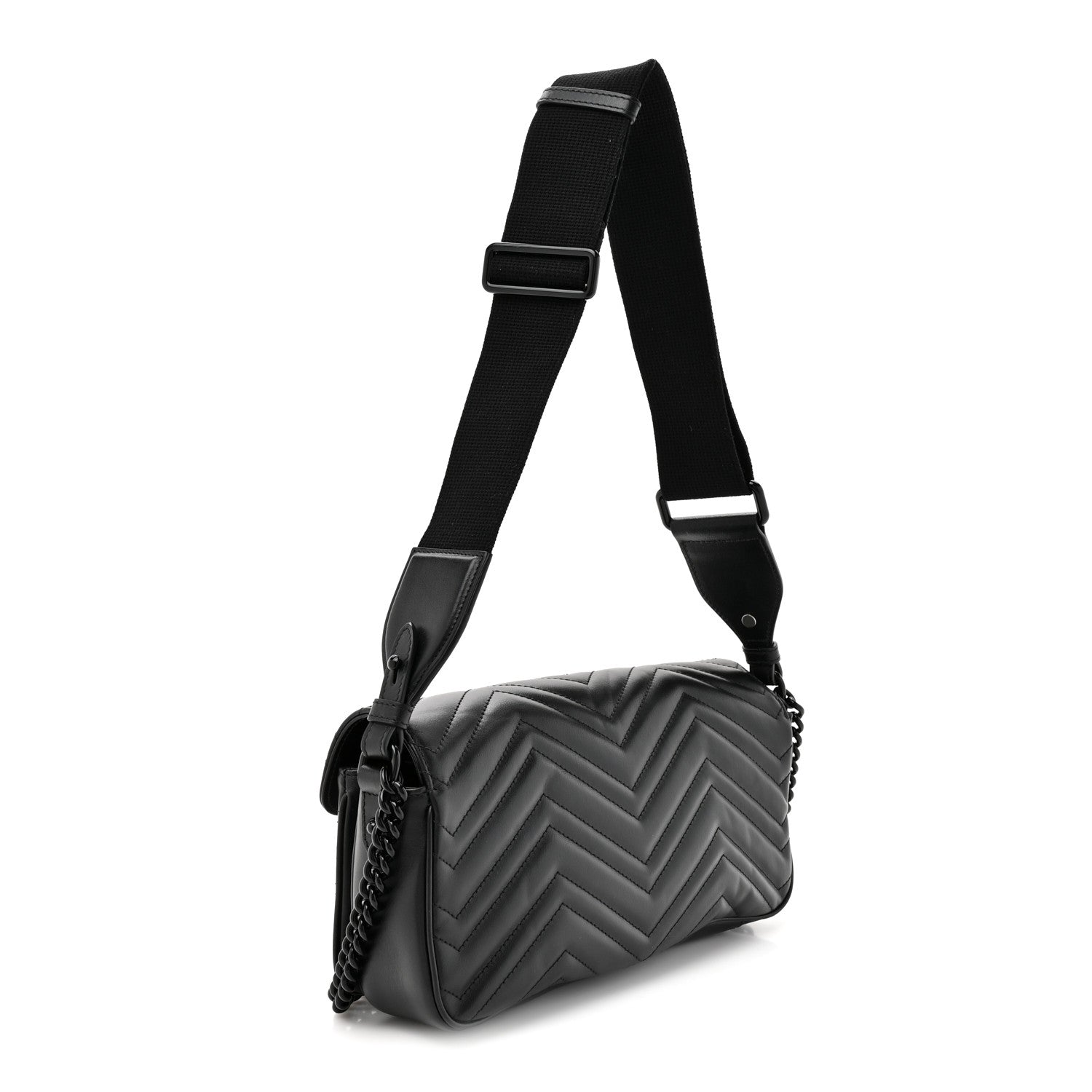 Gucci Calfskin Matelasse Monochrome GG Marmont Crossbody Shoulder Bag Black 3 of 15