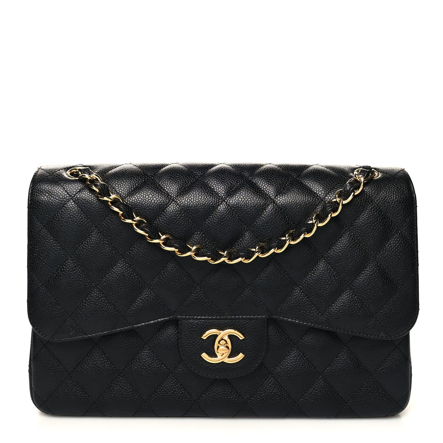 Caviar Quilted Jumbo Double Flap Black