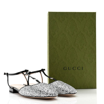 Gucci Vernice Glitter Double G Ballet Flat 40 Black Silver 10 of 10