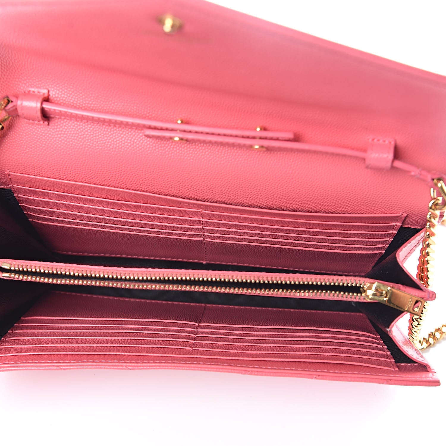 Saint Laurent Grain De Poudre Matelasse Chevron Monogram Chain Wallet Rose Clair 5 of 11