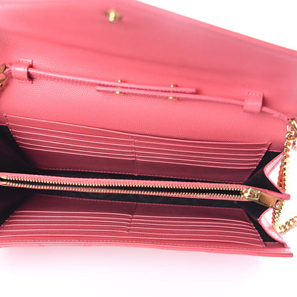Saint Laurent Grain De Poudre Matelasse Chevron Monogram Chain Wallet Rose Clair 5 of 11