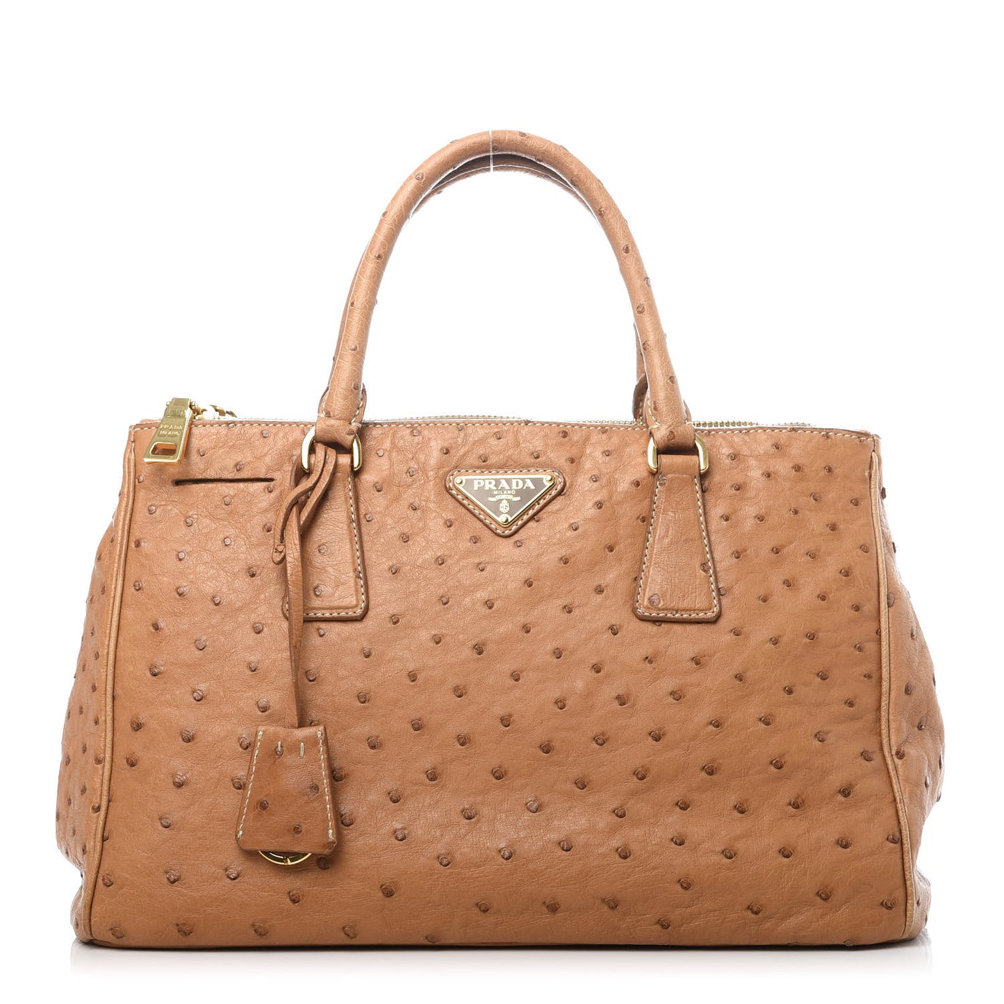 Ostrich Small Galleria Double Zip Tote Cognac