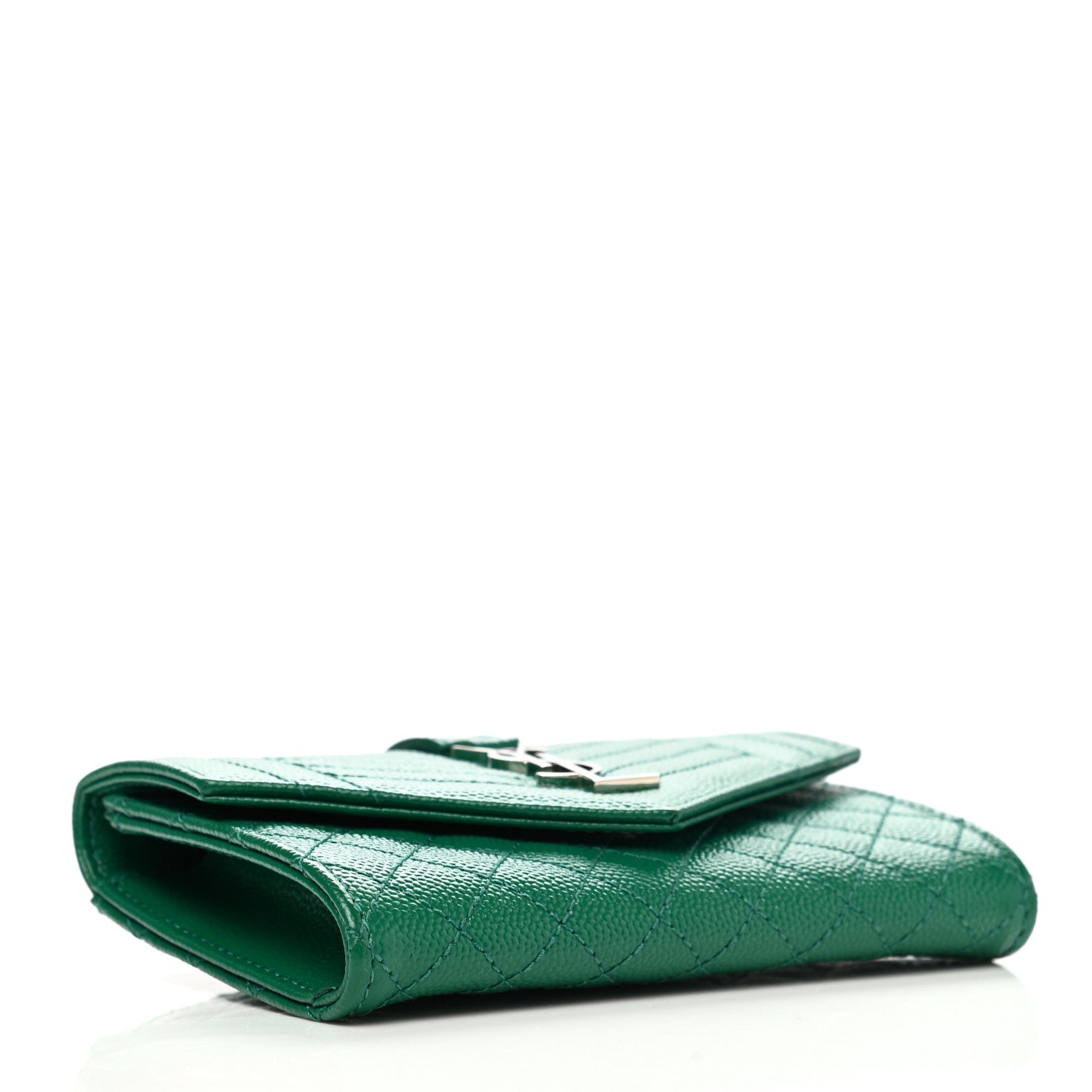 Saint Laurent Grain De Poudre Textured Mixed Matelasse Triquilt Small Monogram Envelope Wallet Green 3 of 6