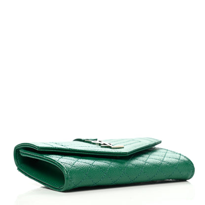 Saint Laurent Grain De Poudre Textured Mixed Matelasse Triquilt Small Monogram Envelope Wallet Green 3 of 6