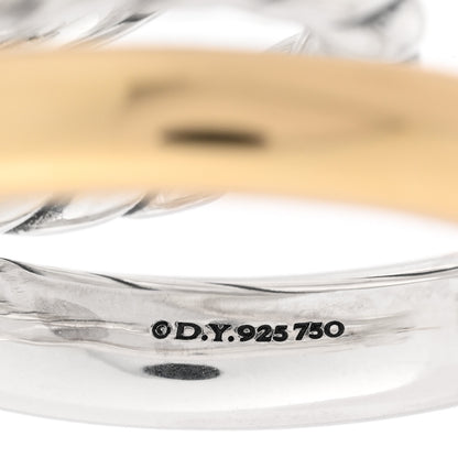 David Yurman 18K Yellow Gold Sterling Silver Diamond Mercer Three Row Hoop Earrings 4 of 4