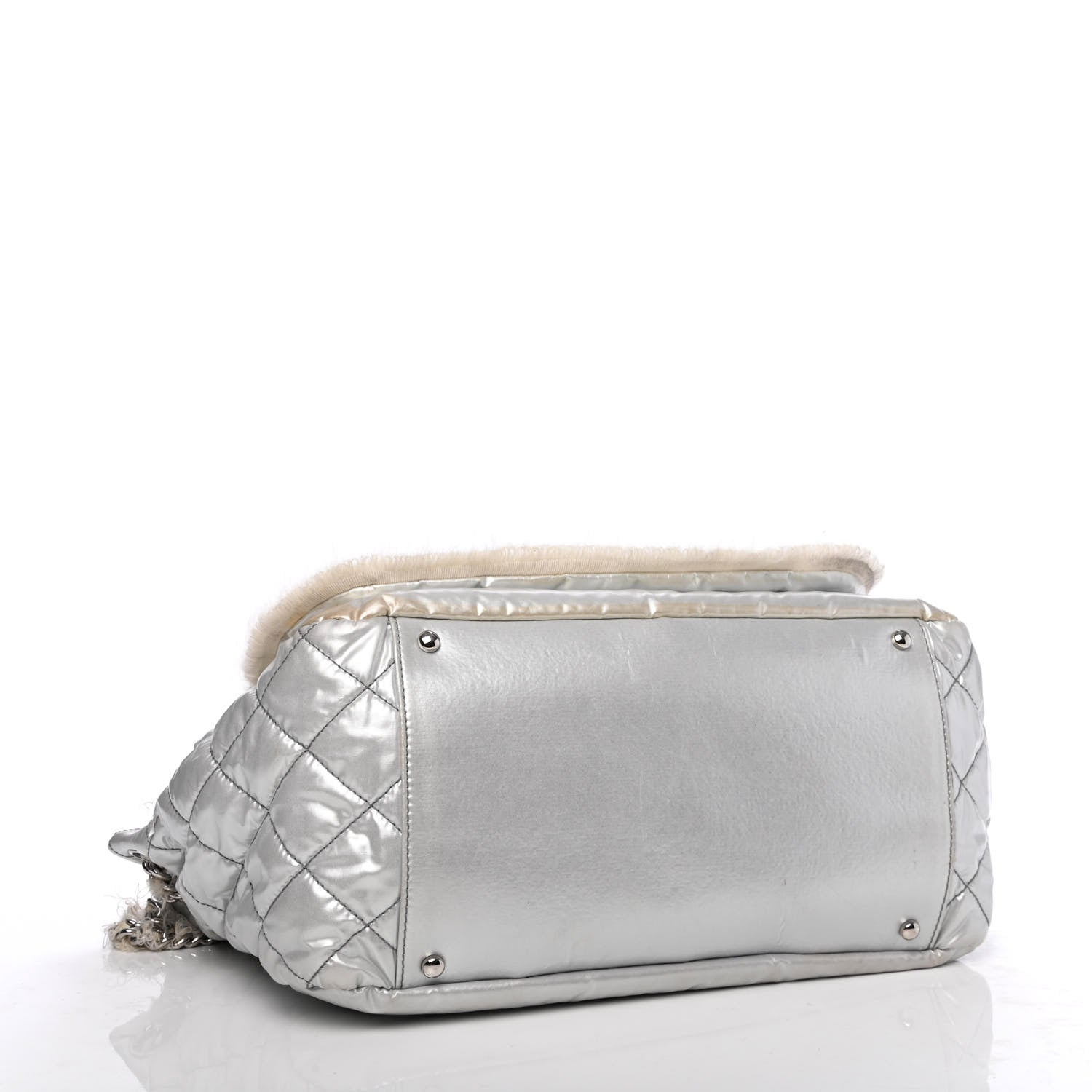 Chanel Vinyl Mohair Trimmed Accordion Arctic Polar Ice Flap Silver