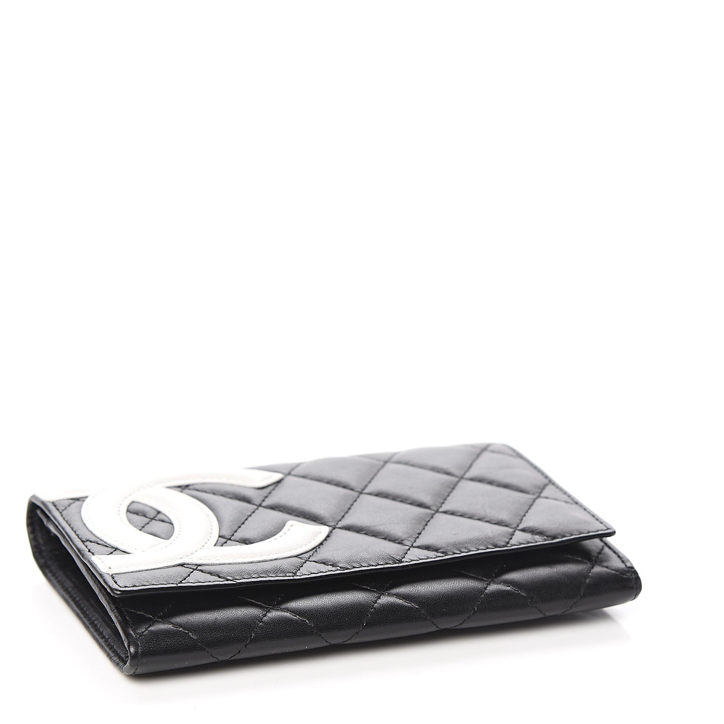 Calfskin Quilted Cambon Flap Wallet Black White