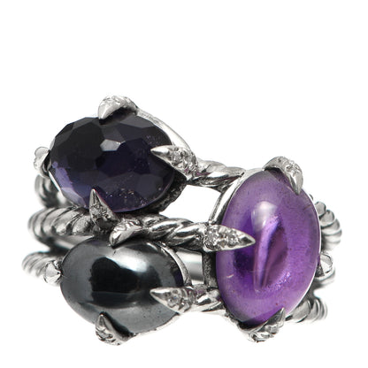 David Yurman Sterling Silver Diamond Amethyst Hematite Chatelaine Three Stone Ring 56 7.5 3 of 5