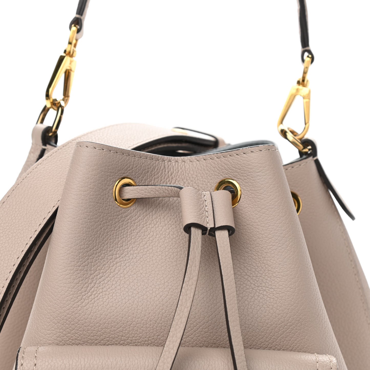 Grained Calfskin Lockme Bucket Greige