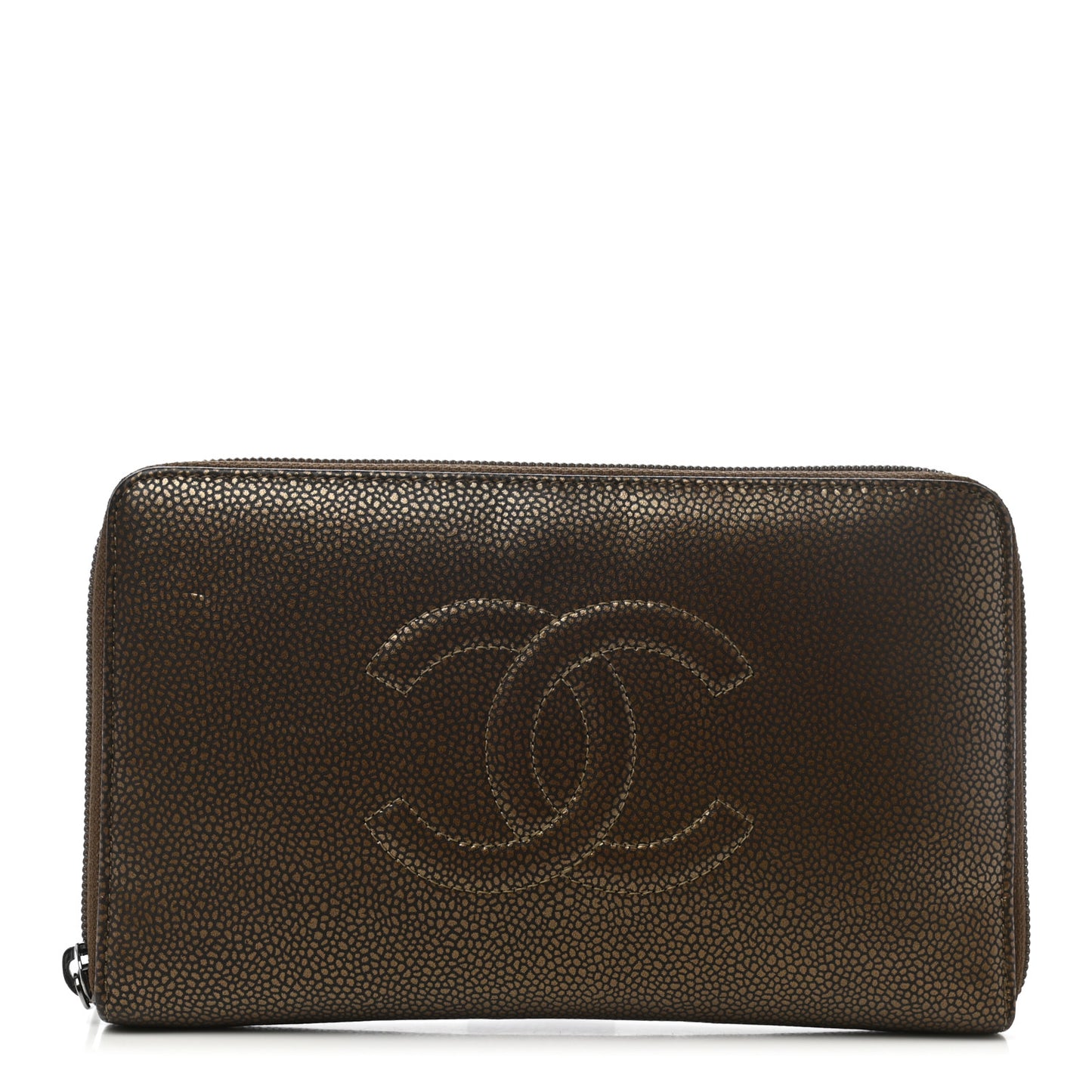 Metallic Caviar Timeless CC Travel Zip Wallet Bronze