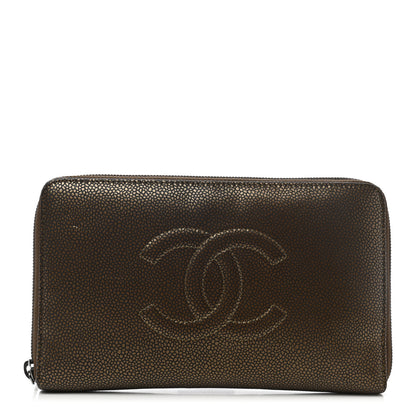 Chanel Metallic Caviar Timeless CC Travel Zip Wallet Bronze 1 of 9