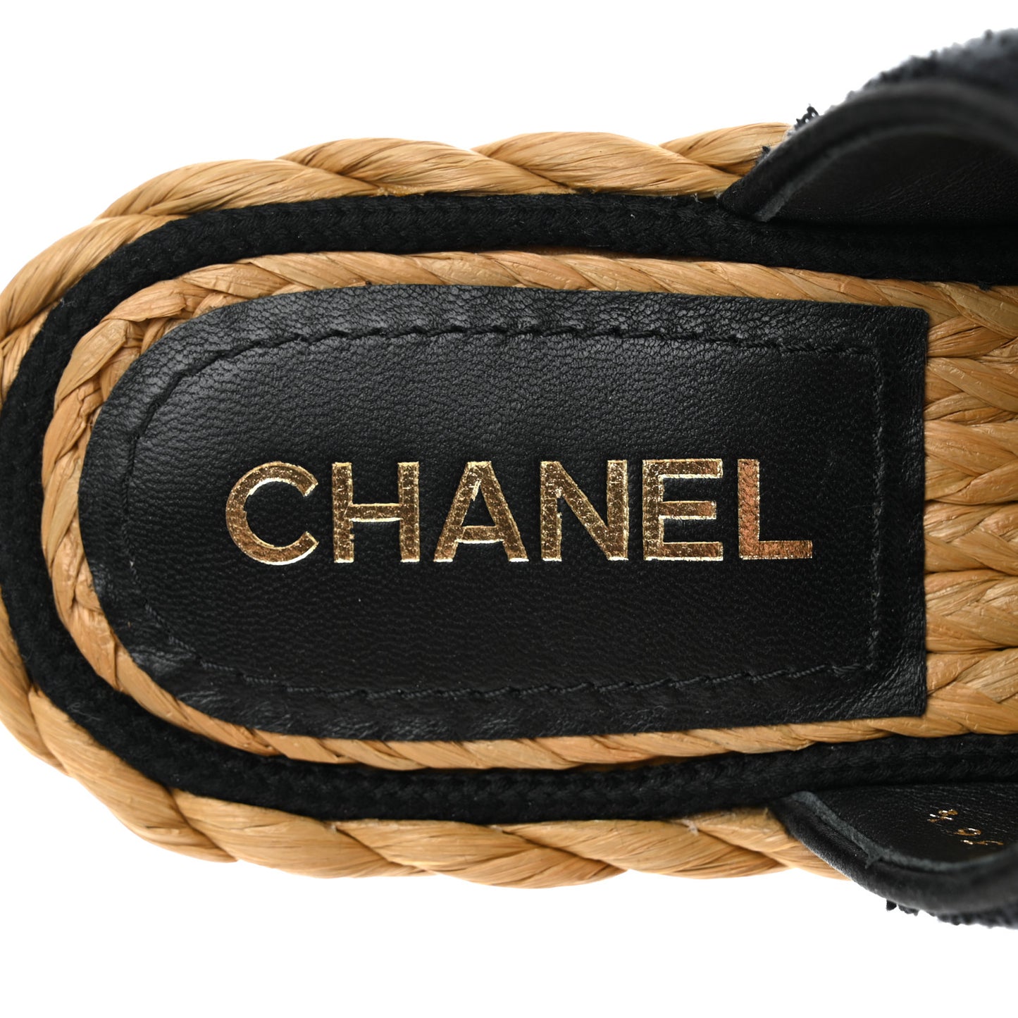 Terry Cloth Raffia CC Logo Thong Sandals 36.5 Black