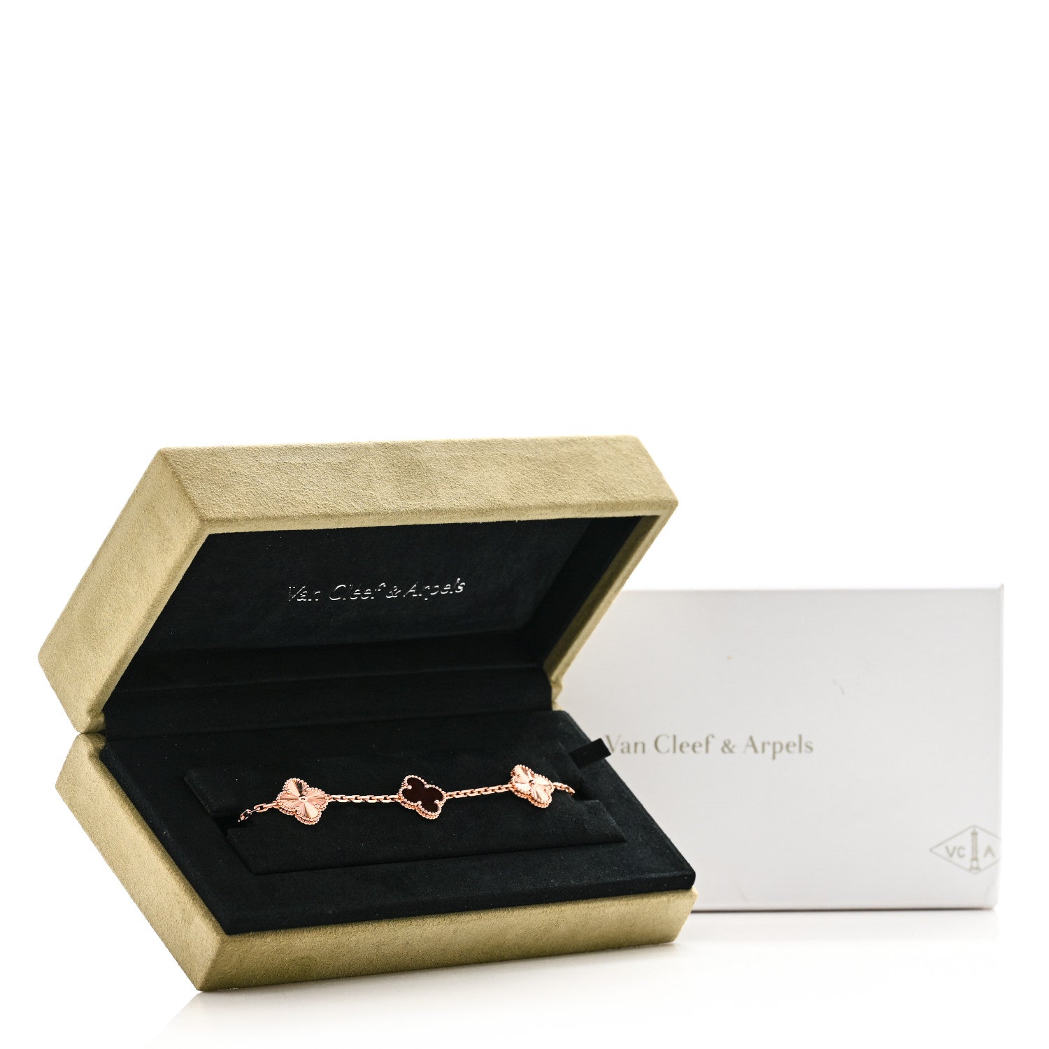 Van Cleef & Arpels 18K Rose Gold Carnelian 5 Motifs Guilloche Vintage Alhambra Bracelet 6 of 6