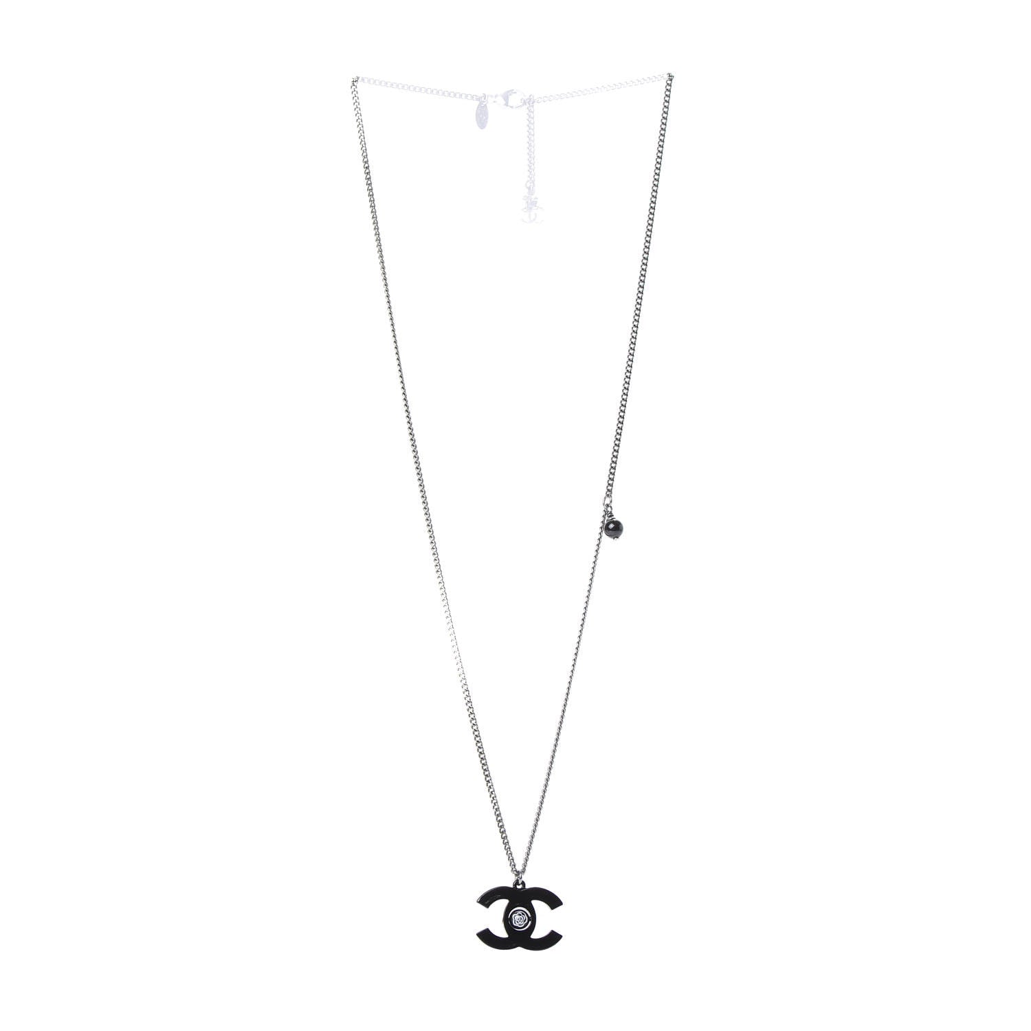 Chanel Enamel CC Camellia Necklace Black 4 of 5