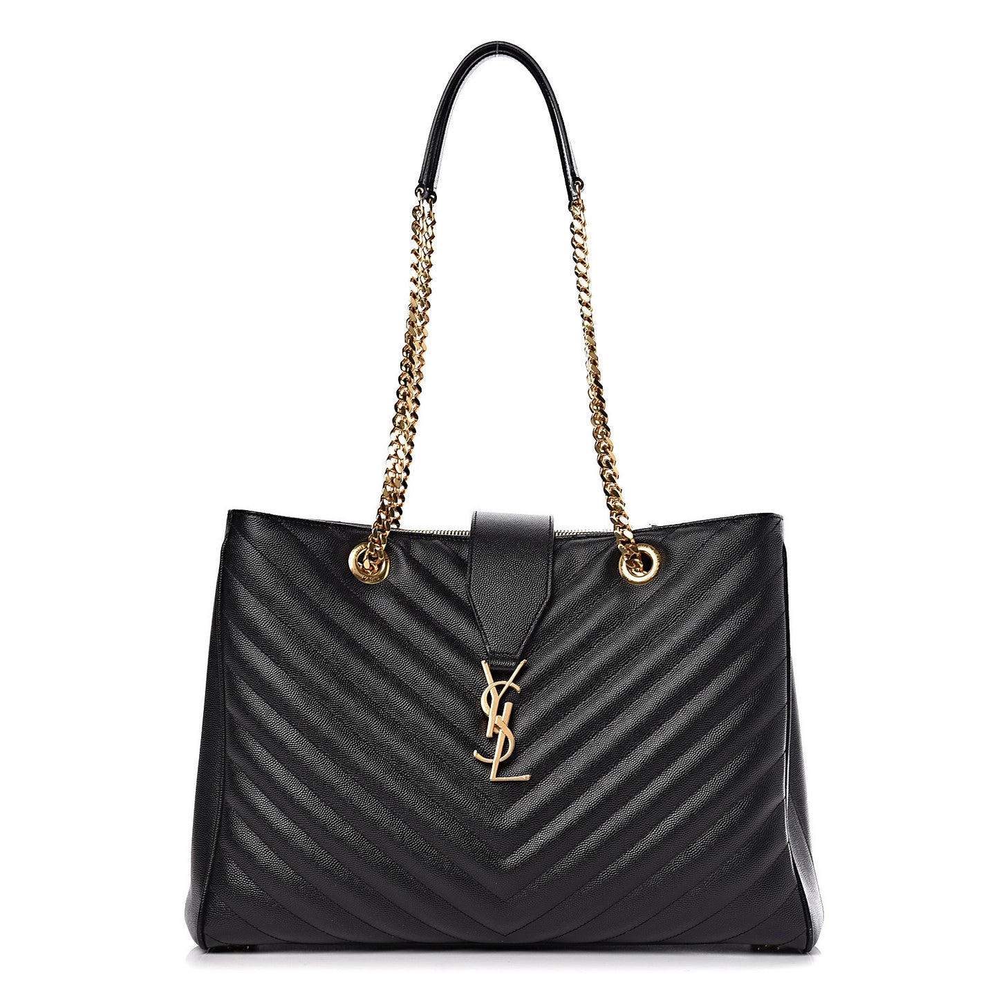 Grain De Poudre Matelasse Chevron Monogram Shopping Bag Black