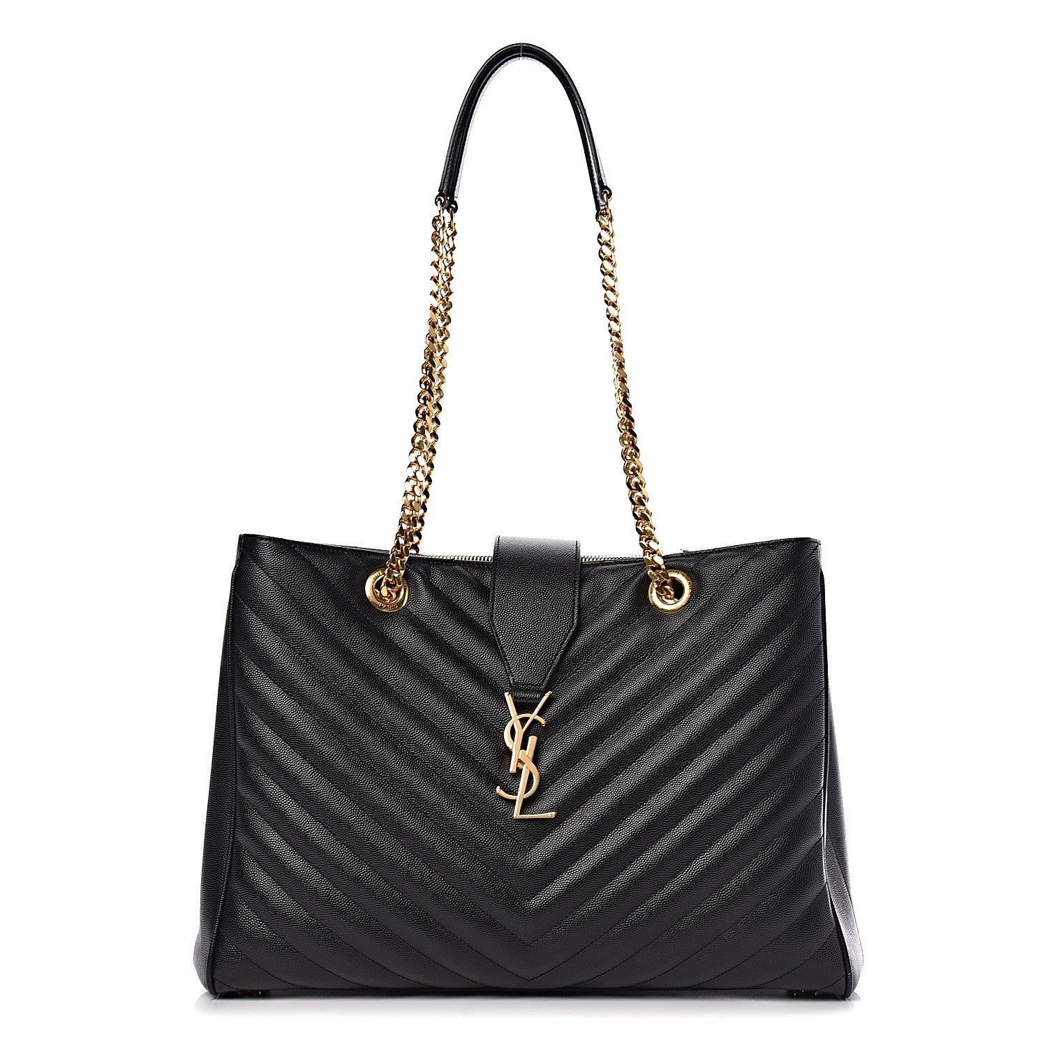 Saint Laurent Grain De Poudre Matelasse Chevron Monogram Shopping Bag Black 1 of 12