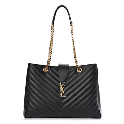 Saint Laurent Grain De Poudre Matelasse Chevron Monogram Shopping Bag Black 1 of 12