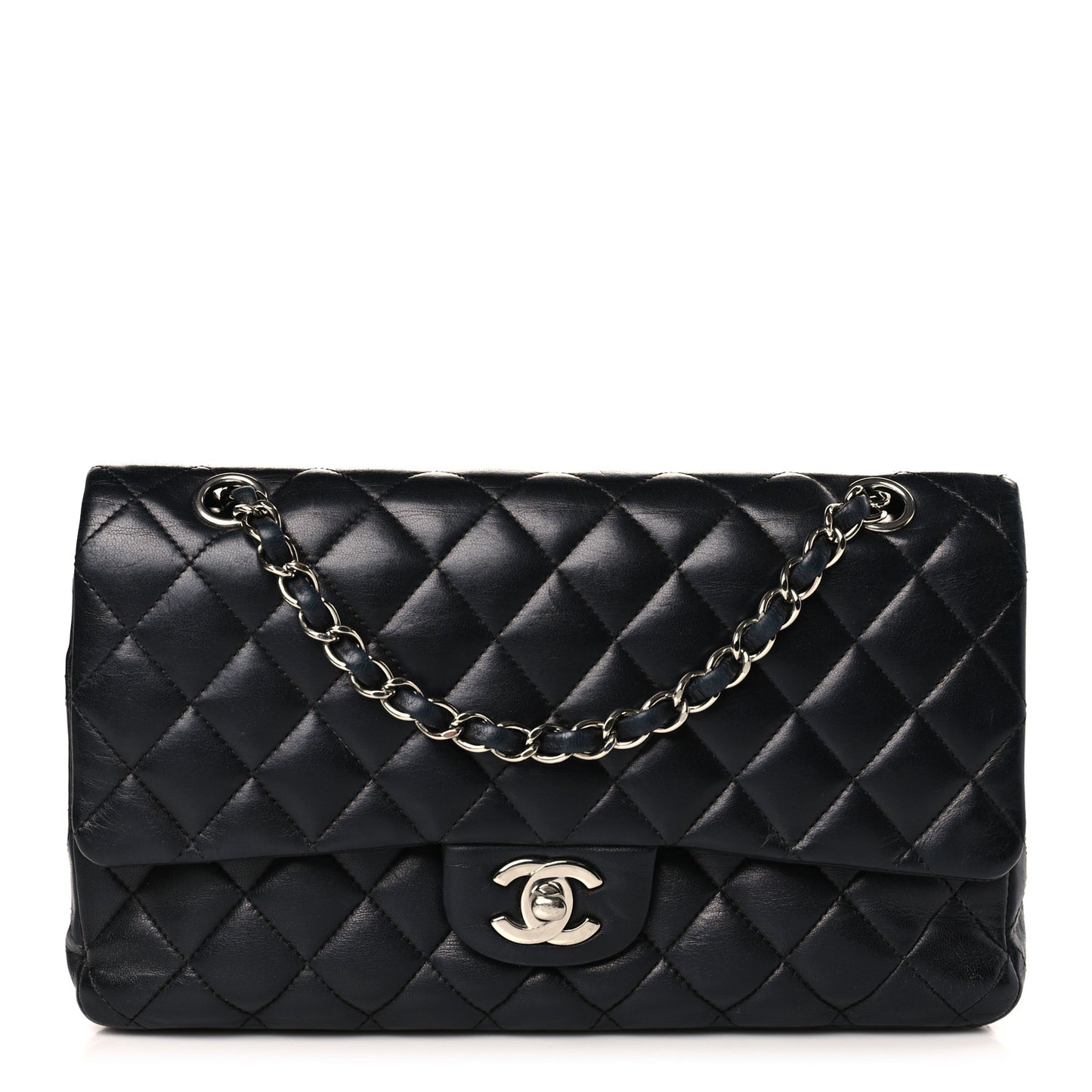 Lambskin Quilted Medium Double Flap Black