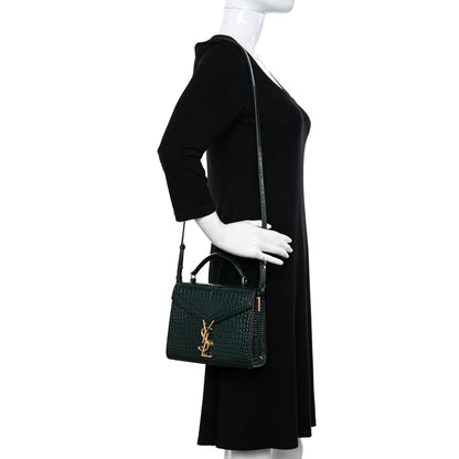 Saint Laurent Calfskin Crocodile Embossed Mini Classic Monogram Cassandra Top Handle Green 2 of 9