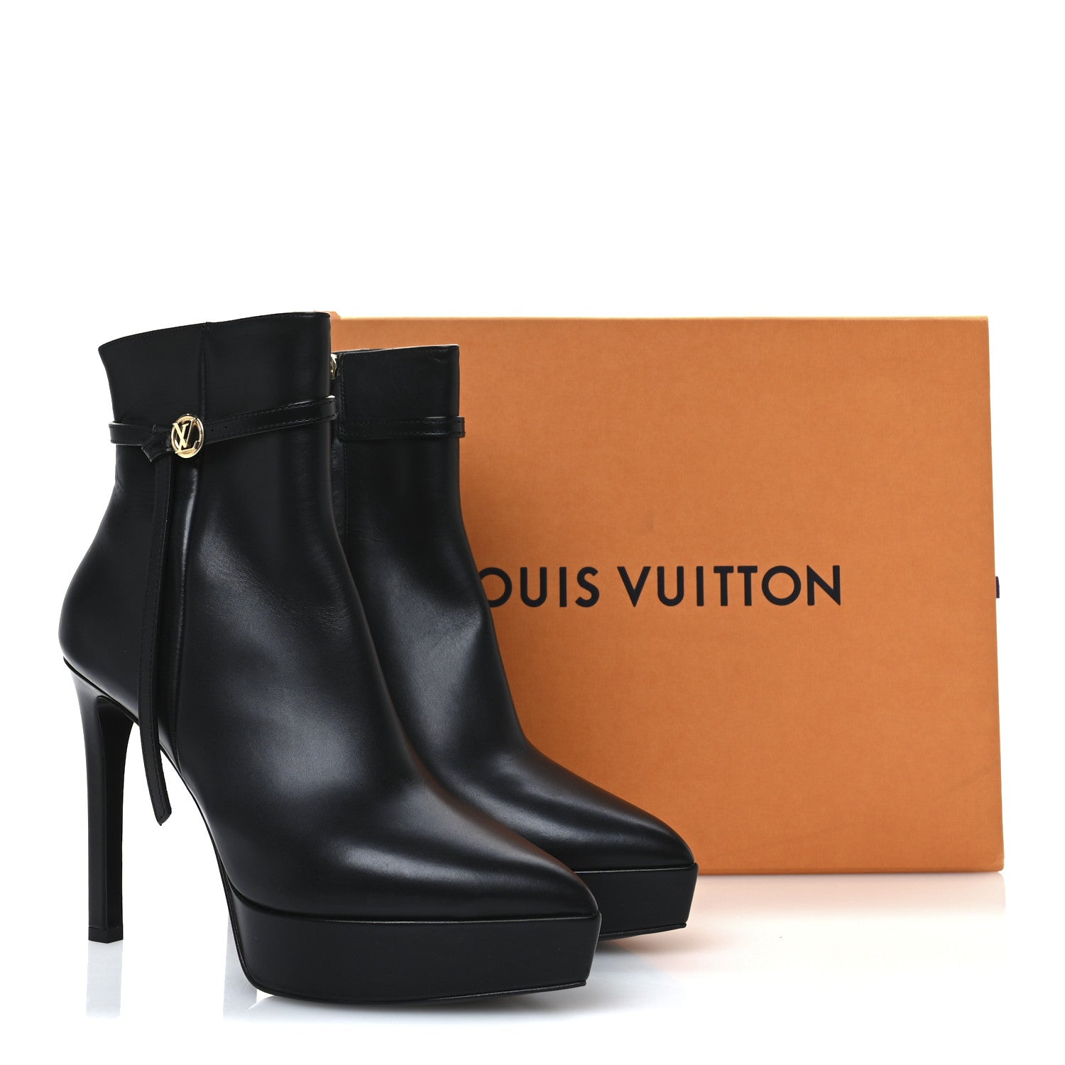 Louis Vuitton Calfskin LV Roxy Platform Ankle Boots 41 Black