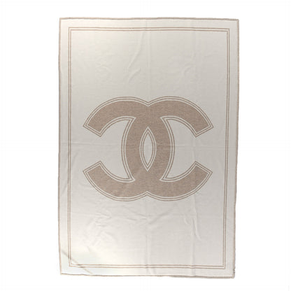 Chanel Wool Cashmere CC Throw Blanket Beige White 1 of 3