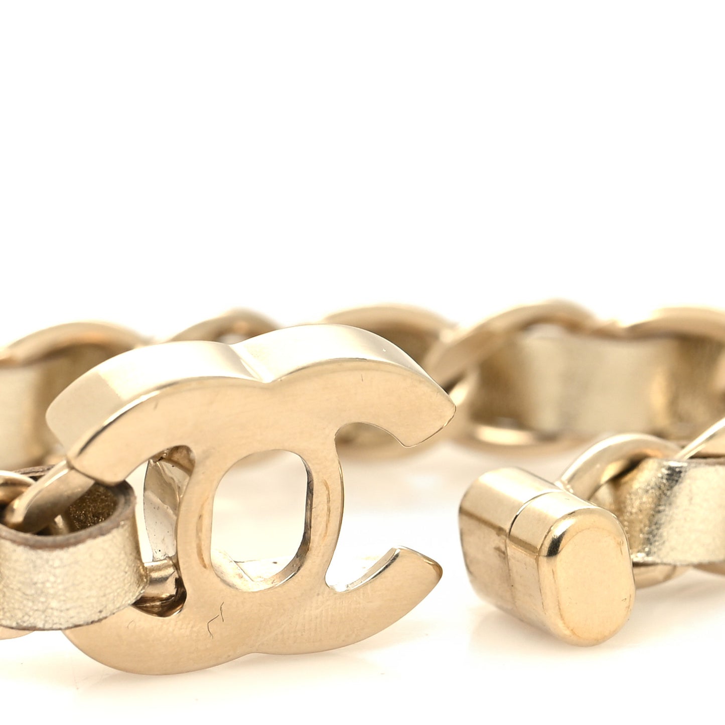 Metallic Lambskin CC Turnlock Chain Bracelet M Light Gold