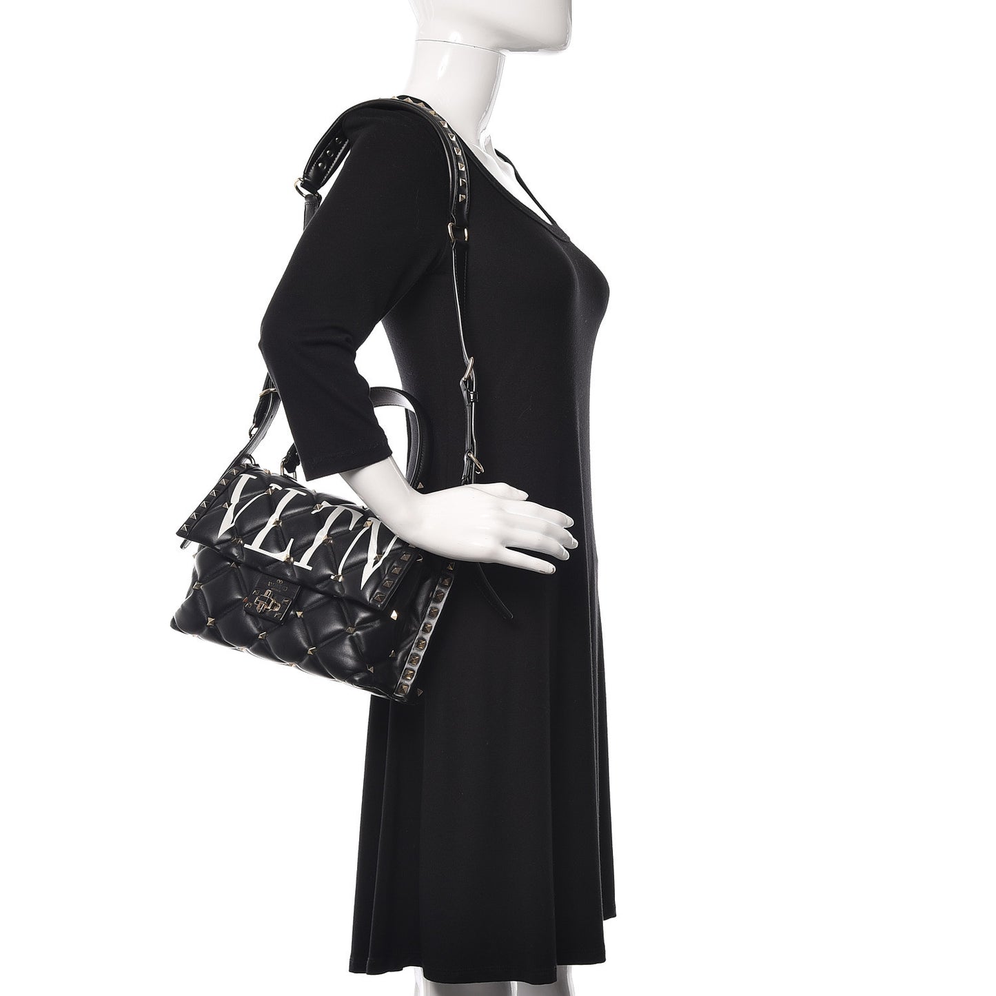 Lambskin VLTN Print Candystud Top Handle Bag Black