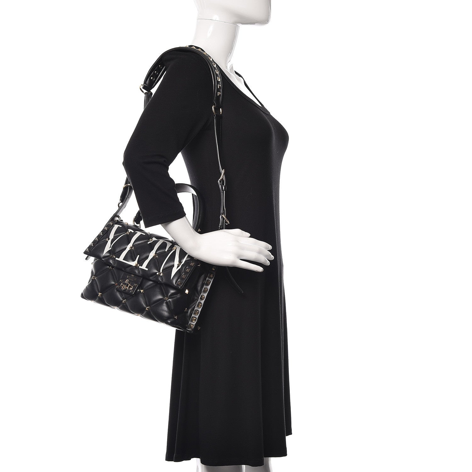 Valentino Garavani Lambskin VLTN Print Candystud Top Handle Bag Black 2 of 12