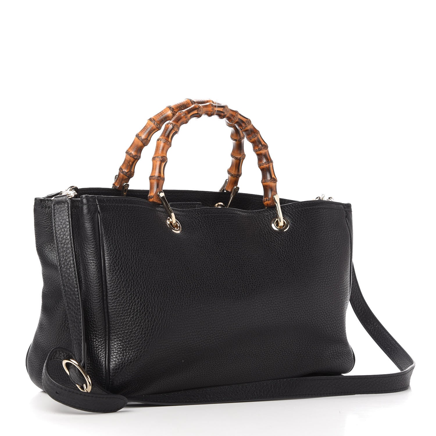 Gucci Pebbled Calfskin Medium Bamboo Shopper Tote Black 3 of 10