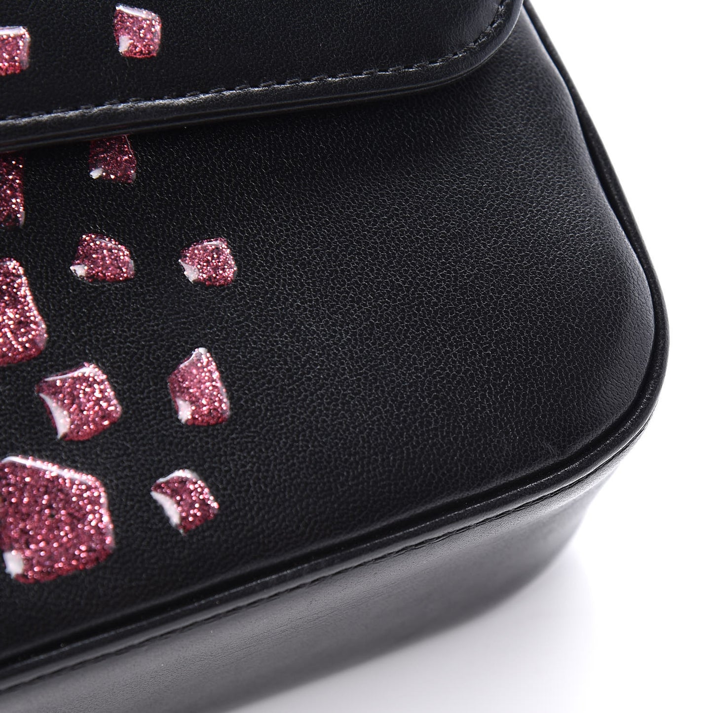 Lambskin Resin Glitter Medium Double Flap Black Pink