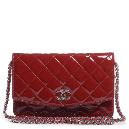 Chanel Patent Quilted Brilliant Wallet On Chain WOC Red 1 of 7