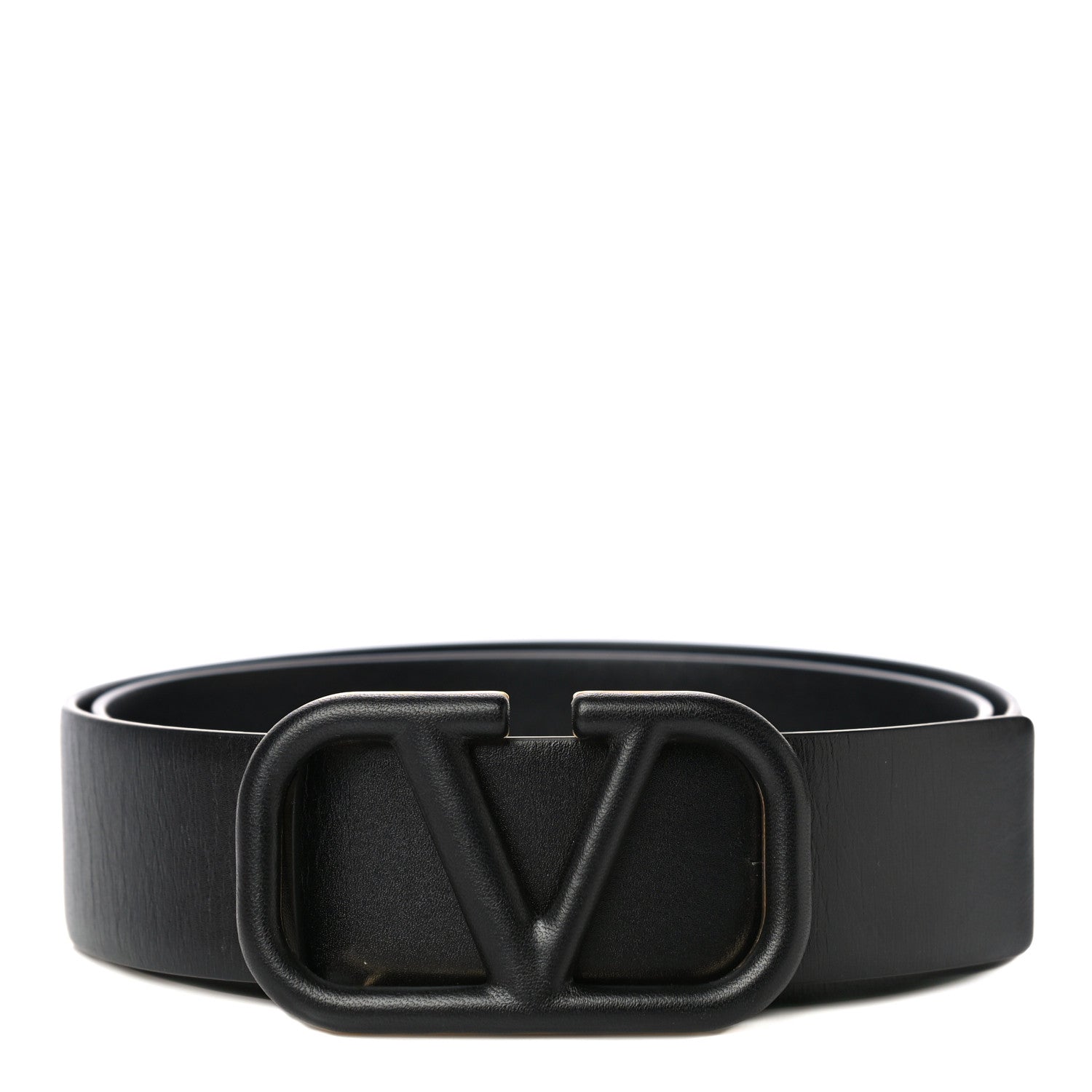 Valentino Garavani Glossy Calfskin Monochrome VLogo 40mm Belt 85 34 Black 1 of 9